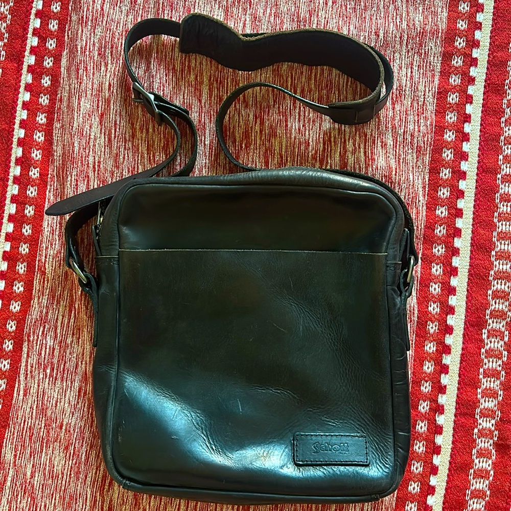 Schott CXL Cross Carry Bag Black Leather Biker
